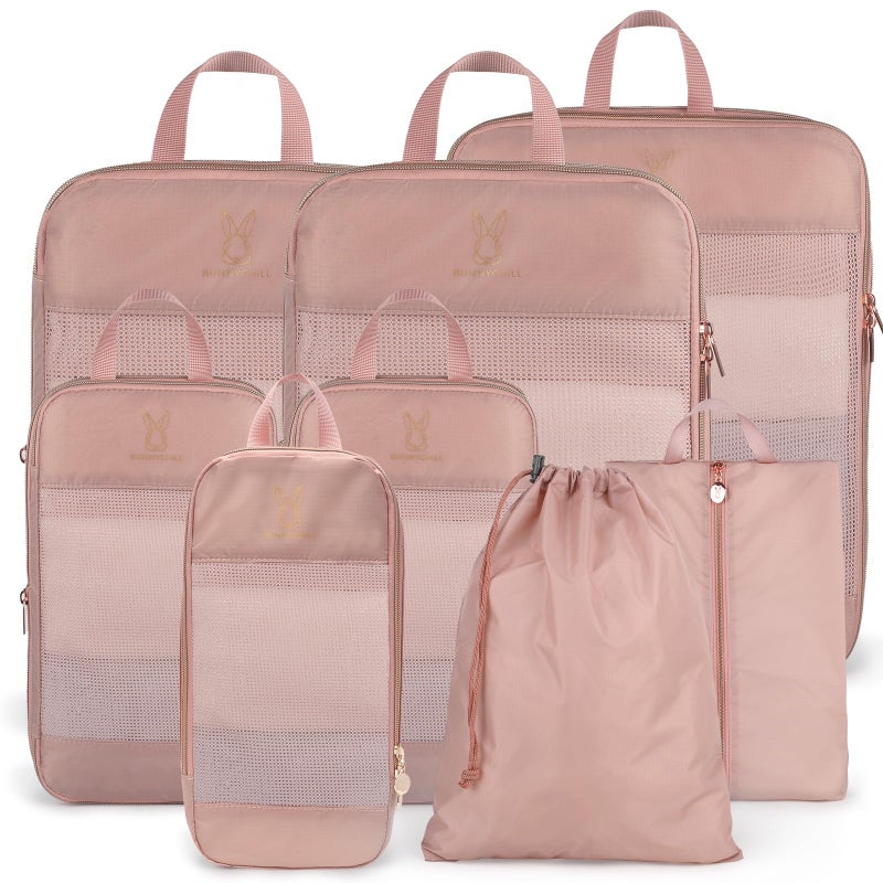 Bunnychill Expandable Compression Packing Cubes for Suitcases 6 Set Lightweight Compressible Travel Packing Organizer for Carry on Suitcase Organizer Bags Set as Travel Essentials for Women - Image 1